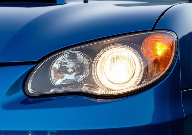 The same Subaru WRX headlight, now crystal clear after restoration.